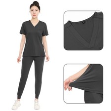 V-Neck Women Nurse Uniform Suit Women Medical Scrub Top Pants Yoga Clothes Black
