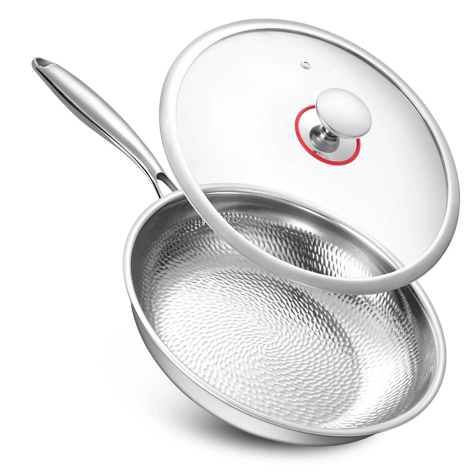 Lazycorner Hammered Non Stick Frying Pan with Lid - 12 Inch 12inch, Silver