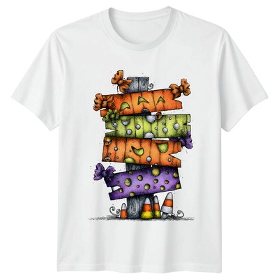 Halloween gestapelte Zeichen Zuckermais Urlaub Grafik Unisex T-Shirt