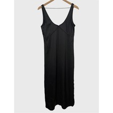 Na-kd Black Satin Minimalist Slip Dress with Side Slit Size 38