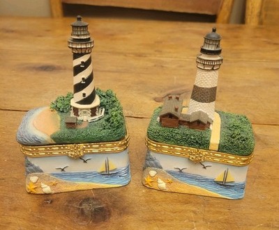 Small Lighthouses Lot of 2 Keepsake Trinket Boxes Mini~See Pics