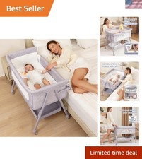 Baby Bassinet Bedside Sleeper Crib with Adjustable Height Mesh Mattress Wheel...