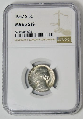 1952-S Jefferson Nickel LOW POP! NGC MS-65 5FS (5 Full Steps)