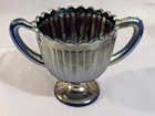 Antique Fenton Iridescent Blue Carnival Glass Stippled Rays Open Sugar Bowl EUC