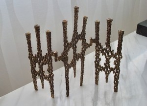 VTG BRUTALIST Brass MCM MENORAH Mid-Century Modern Candle Holder Paul Evans Era