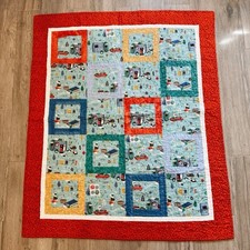 Handmade Mouse Camping Baby Toddler Red Quilt 42.5  x 45  Throw