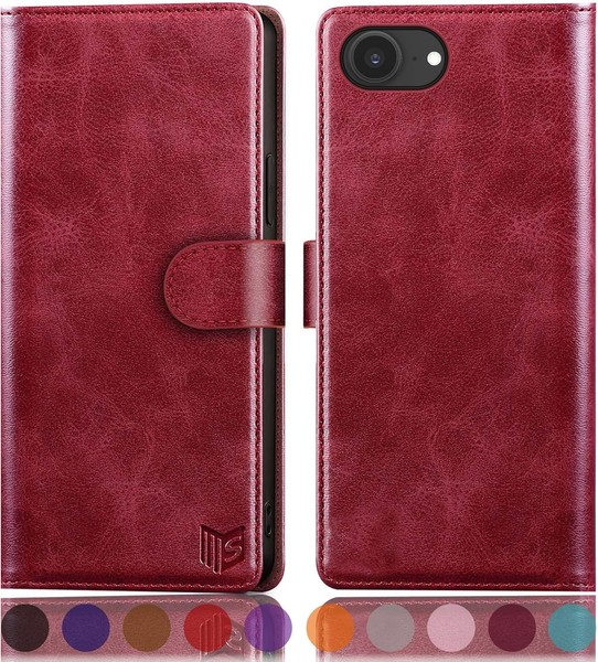 HandyhüLle Rfid Schutz PU Leder KlapphüLle Flip Cover FüR Iphone 16E 17E Rot-image