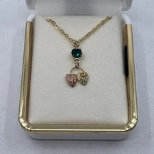 Black Hills Gold Birthstone Necklace Tri-Color 10K Emerald Color May