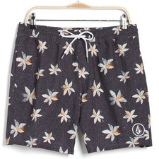 Volcom Manic Trunk 17 Men's Gray Floral Swim Trunks Size Large