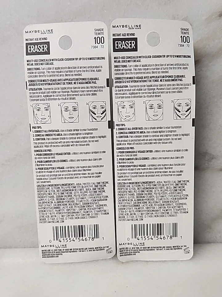 Lot Of 2 Maybelline Instant Age Rewind Instant Eraser Multi Use Concealer #100 - Image 3 of 3