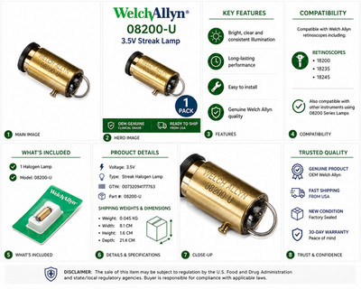 Welch Allyn Hillrom 3.5V Replacement Lamp for Welch Allyn 08200-U Box of 1 NEW
