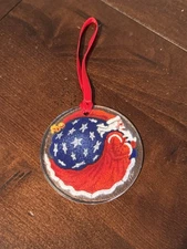 Retired NEW PEGGY KARR GLASS 3 1/4” Patriotic Santa Ornament, New Without Box