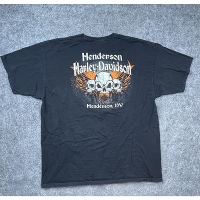 Harley Davidson Shirt 2XL Black Eagle Flying Skulls Wings Henderson Nevada