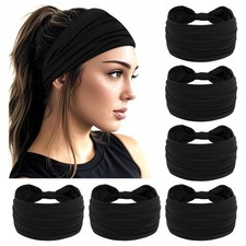 6 Pack Boho Wide Bandana Headbands for Women Stretch Knotted Yoga Workout Wrap