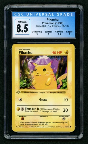 Pokemon Pikachu 1st Edition Base Set Shadowless Yellow Cheeks #58 CGC 8.5 Graded