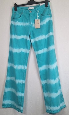Mango MNG Wideleg Tie-Dye Jeans, Türkis, Gr. UK 8 (36), Low Waist, Neu