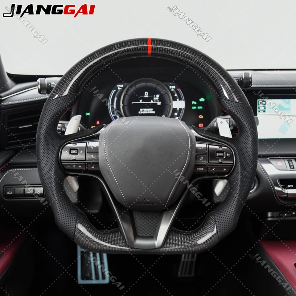 Volante de cuero perforado de fibra de carbono real apto para Lexus LC500 LC500h 2018+ Foto 2 de 4