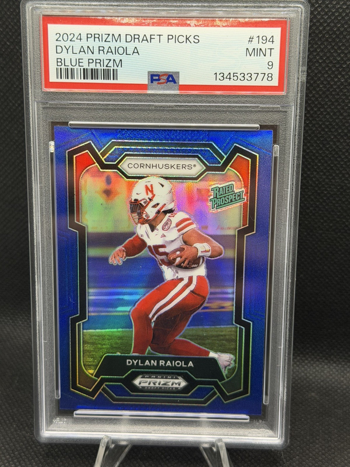 2024 Prizm Draft Picks  BLUE PRIZM #194 Dylan Raiola RATED PROSPECT 69/199 PSA 9