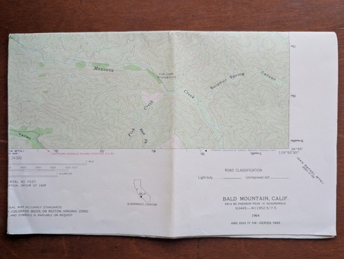 USGS Topo Map 7.5' Quad Bald Mountain, California N3345-W119455/7.5, 1964 Folded