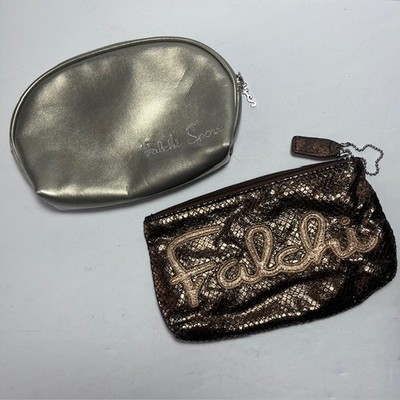 Carlos Falchi Cosmetic Makeup Bags Mixed Lot 2 Zippered Case Faux Snakeskin