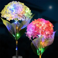 2 Pack Solar Garden Lights Outdoor LED Hydrangea Flower Waterproof Pathway