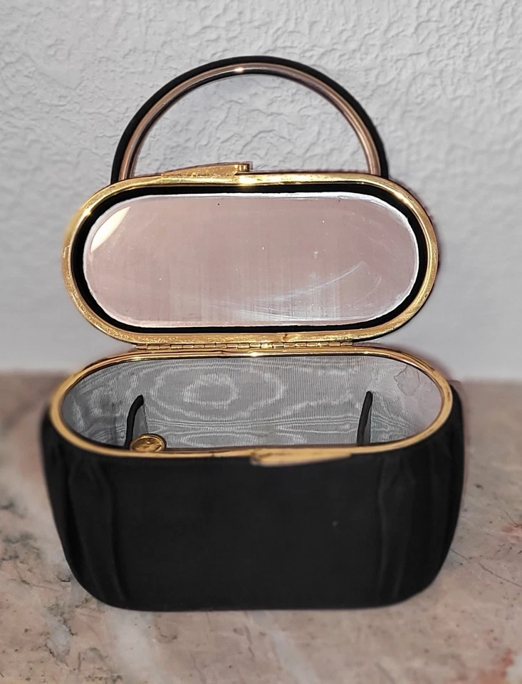 Sac du soir vintage Type Boîte Velours Noir - Miroir & Porte-Rouge - Pin Up Chic - Photo 3/4