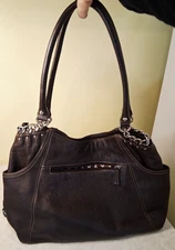 Tignanello Brown Leather Shoulder Bag Slouchy Soft Purse Silver Hardware S1