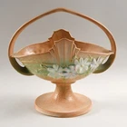 Roseville Pottery U.S.A. Cosmos-Tan Basket 358-12" Art Deco circa 1939