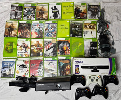 Xbox 360 Console 4GB, 26 Games, 2 Kinects, and 5 Controllers Bundle *READ DESC*