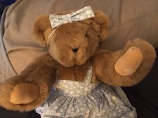 Vintage Plush Teddy Bear In Floral Dress, Movable Arms  Legs