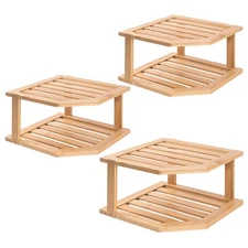 VERTORGAN Bamboo Corner Shelf(3 Pack),2 Tier Plate Organizer for Cabinet and ...