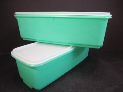 Two Vintage Tupperware Celery Keepers in Classic Jadeite Green