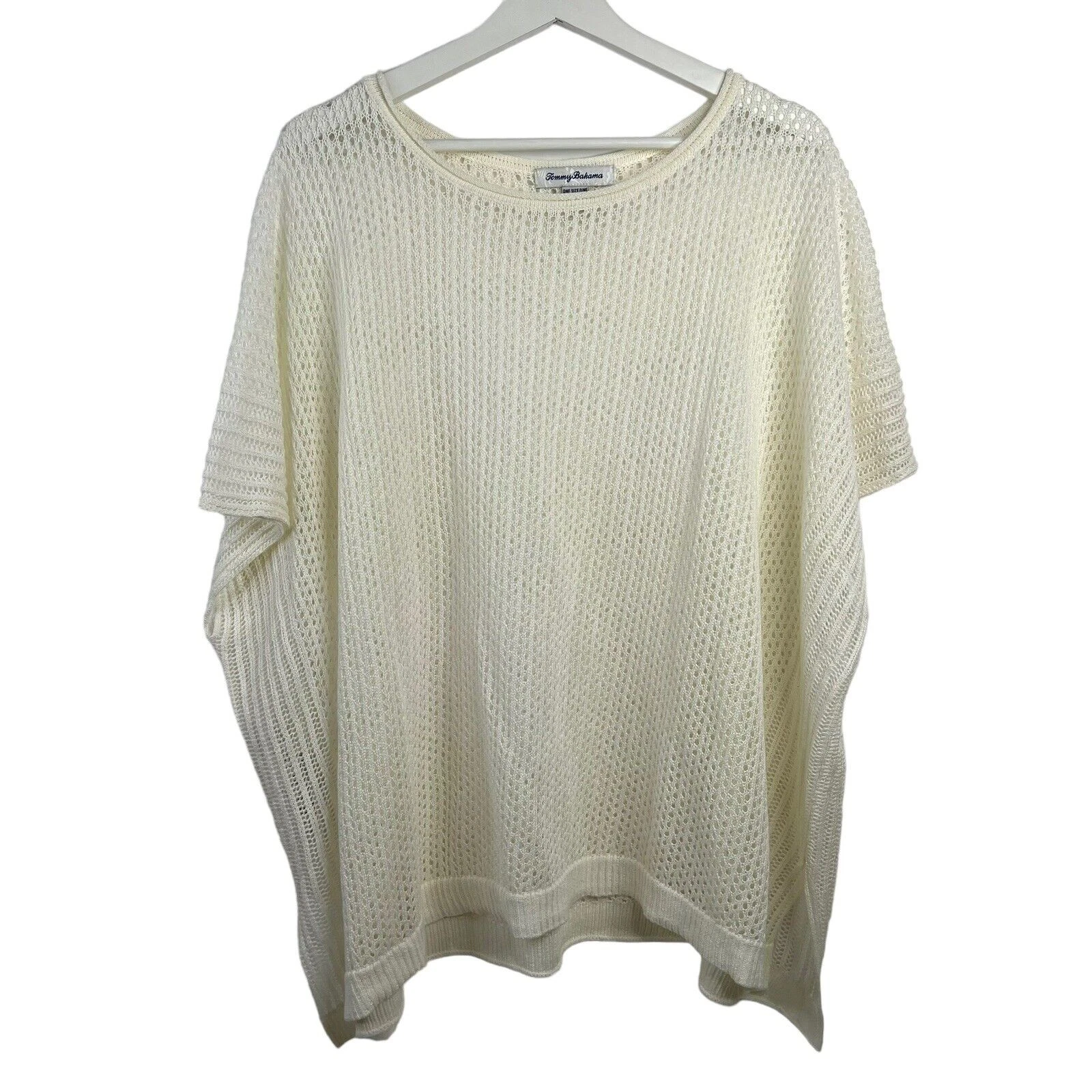 Tommy Bahama Women’s One Size Beach Cover Linen Beige Open Weave Poncho Resort