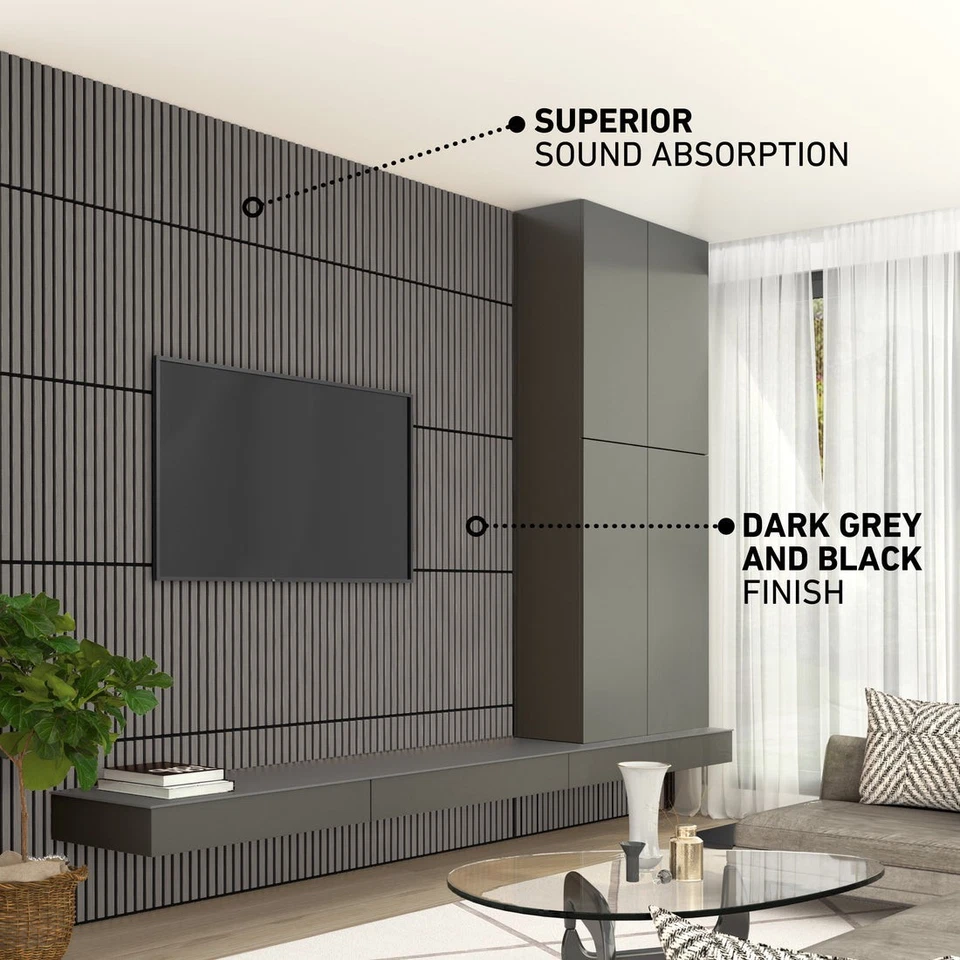 (4-PACK) ARTIKA Sonolok Sound-Absorbing Slatted Wall Panel Kit - Black Open Box - Image 2 of 4
