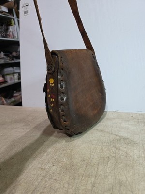 VTG 70s Hand Tooled Leather Daisy Bag Boho Hippie Painted Flower