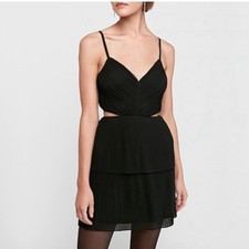 Express Black Pleated Tiered Cut Out Dress LBD XS NWT Cocktail Spaghetti Strap