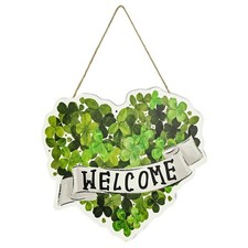 Smile St.Patrick's Day Wooden Welcome Sign Heart-Shaped Shamrock Clover Decor...