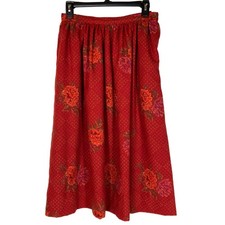Vintage Evan Picone Red Floral Skirt Pockets 10 Maxi Print Saffron Brick
