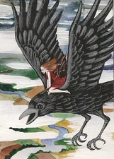 ACEO PRINT OF PAINTING RYTA RAVEN CROW GOTHIC FOLK ART Pagan Halloween Witch 🌒