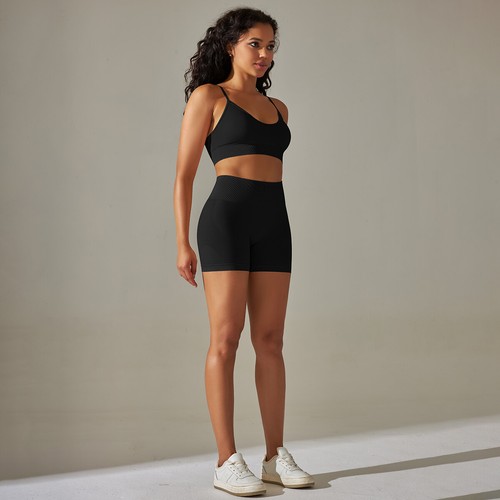 Conjunto de entrenamiento de 2 piezas de yoga sin costuras para mujeres sujetador deportivo con pantalones cortos de cintura alta conjuntos - Imagen 29 de 104