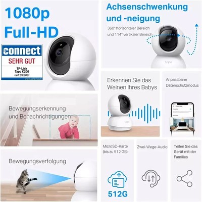 TP-LINK Tapo C200 - Netzwerk-Überwachungskamera - schwenken/neigen - Farbe