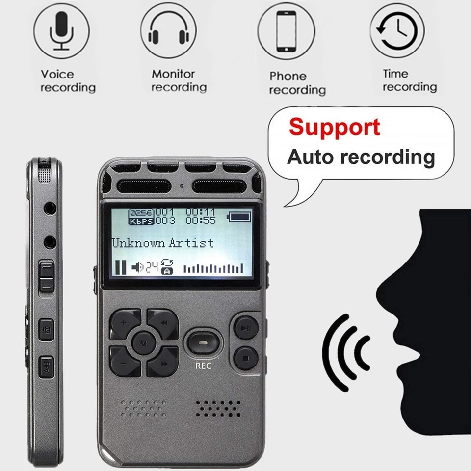 64GB Rechargeable LCD Digital Audio Sound Voice Recorder Dictaphone MP3 Player - Image 3 of 4