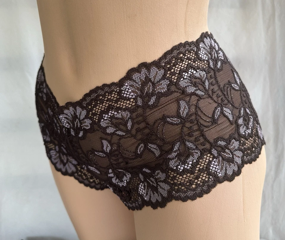 Rene Rofe Mesh Cheeky Panties Large Purple Floral Embroidered - Image 3 of 4