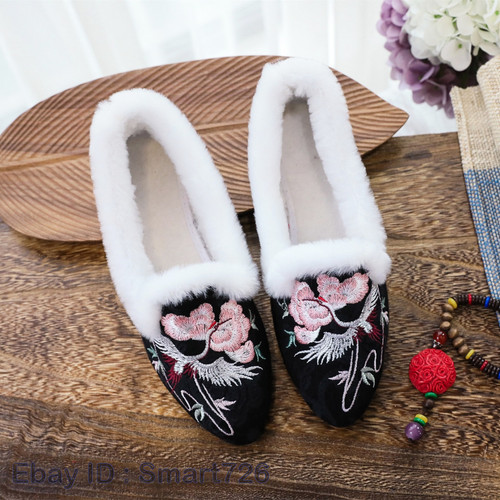 Scarpe donna stile cinese Hanfu ricamate invernali misto cotone stivali caldi - Foto 3 di 20