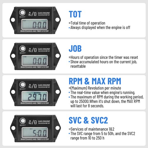 Waterproof Tachometer Tiny Tach/Hour Meter for 2 Stroke & 4 Stroke Small Engine - Picture 11 of 24