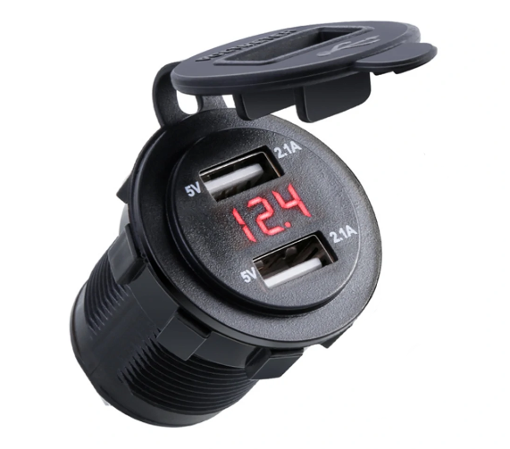 Presa accendisigari impermeabile 2 USB 12 - 24 VOLT DISPLAY LED TENSIONE BATT RO