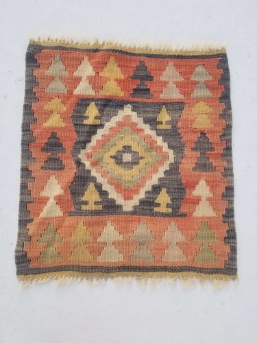 Fine Vintage Traditional Hand Made Oriental Wool Multicolor Kilim 53x48cm