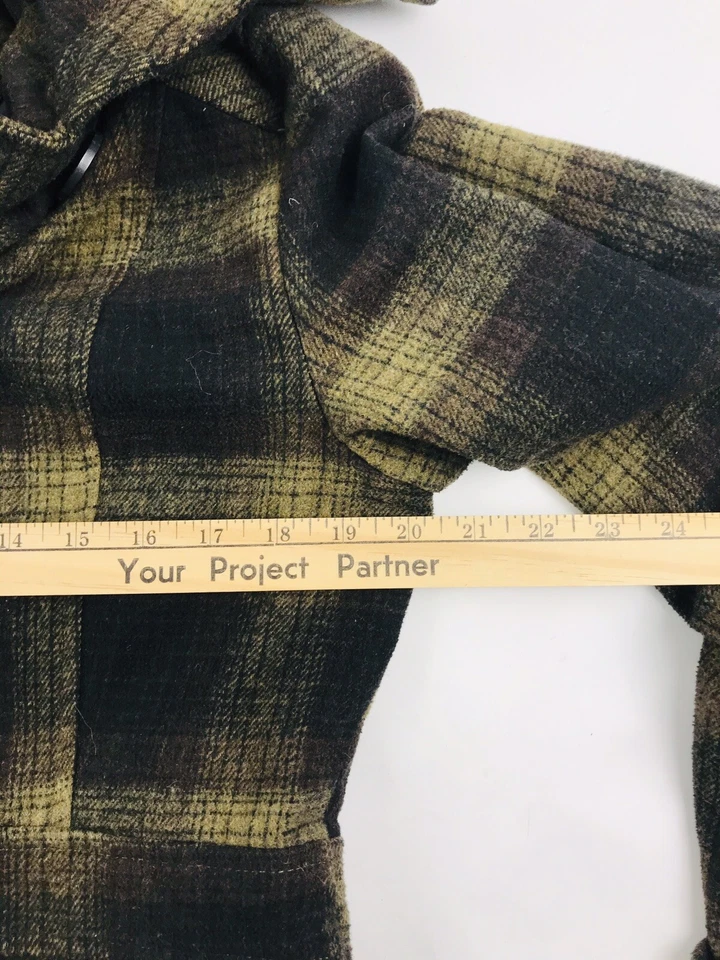 YMI Jacket Women's Large Black Brown Plaid Double Button Faux Fur Hooded Peacoat - Image 3 of 4