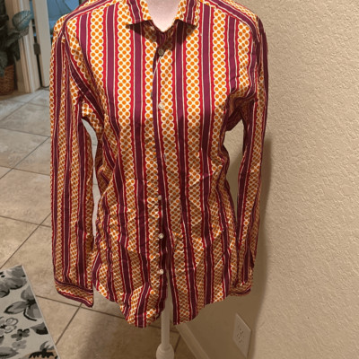 Brian Dales Size 39 M Mod Print Dress Shirt Italian European Bold Statement New