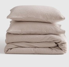 New Quince King Organic Cotton Luxe Waffle Honeycomb Duvet Set 2 King Sham Sand